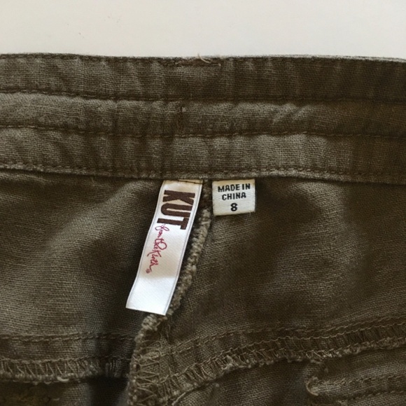 Kut from the Kloth Linen Blend Drawstring Wide Leg Ankle Pants Sz 8 Dark Olive - Picture 10 of 16